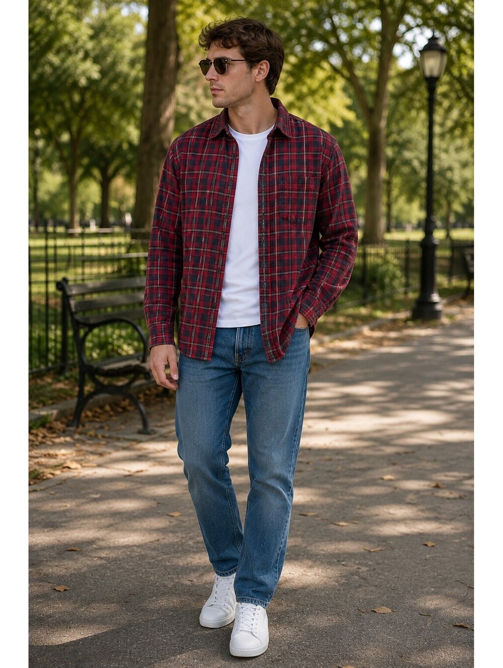 American Eagle Men’s Red Plaid Flannel Shirt Large 100% Cotton Grunge Casual